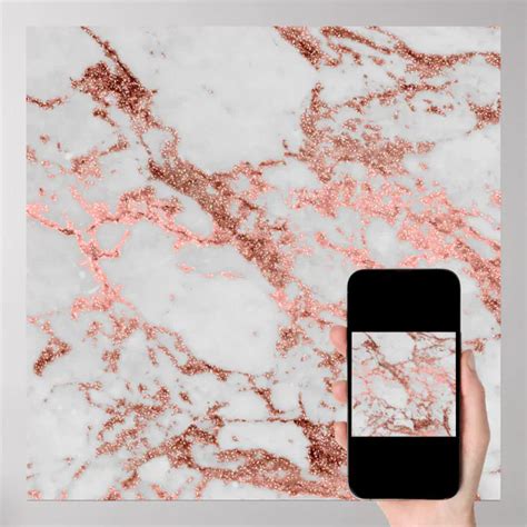 Modern Faux Rose Gold Glitter Marble Texture Image Poster Zazzle