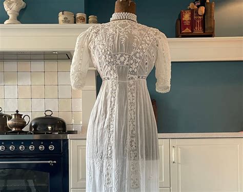 Antique Edwardian Tea Dress Irish Crochet Lace S The Duchess