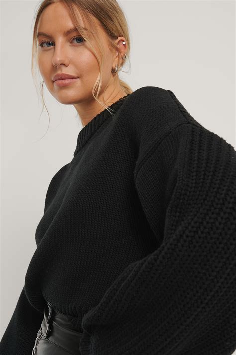 Chunky Knitted Cropped Sweater Black Na