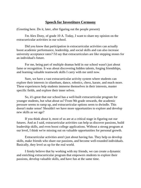 Investiture Ceremony Speech By Teacher Pdf