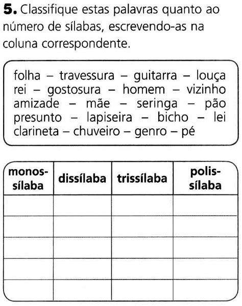 Atividade De Classificação De Palavras Quanto Ao Número De Sílabas FBC