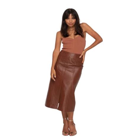 Laria Women Leather Skirt In Burnt Umber Stashi Stitches