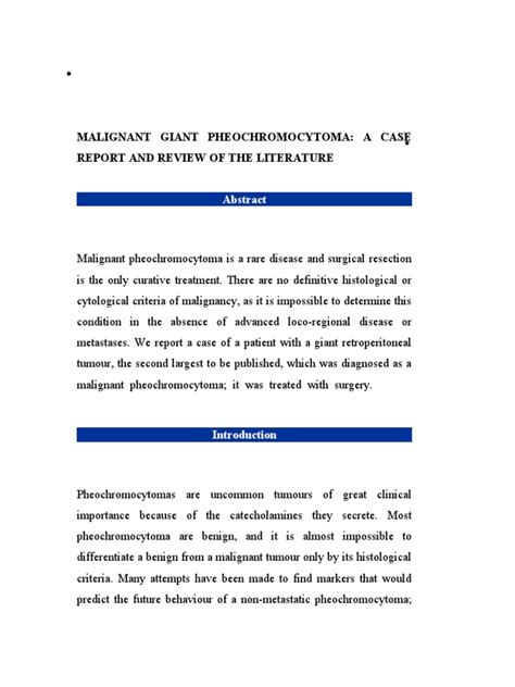 Malignant Giant Pheochromocytoma A Case Report And Review Of The Literature Pdf Cancer