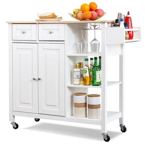 Kitchen Island On Wheels Kitchen Cart With Cabinet Layer Shelves