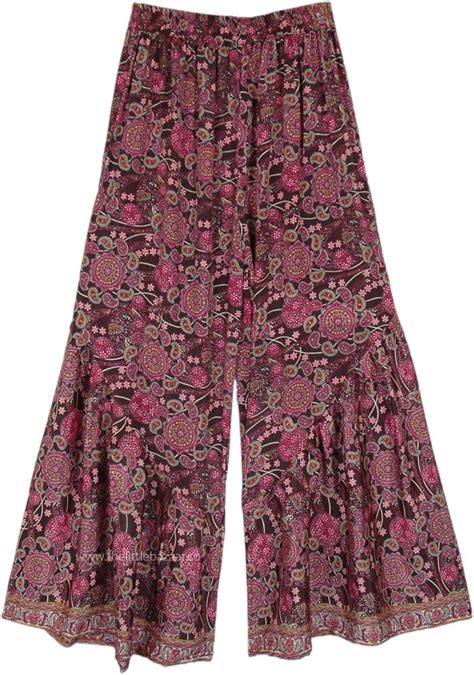 Tyrian Purple Paisley Wide Leg Pants Flowy Wide Leg Pants Wide Leg