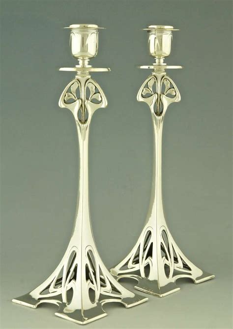 Pair of Silver Plated Art Nouveau Candlesticks by WMF, 1906