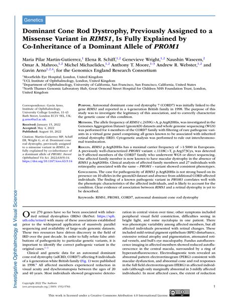 PDF Dominant Cone Rod Dystrophy Previously Assigned To A Missense