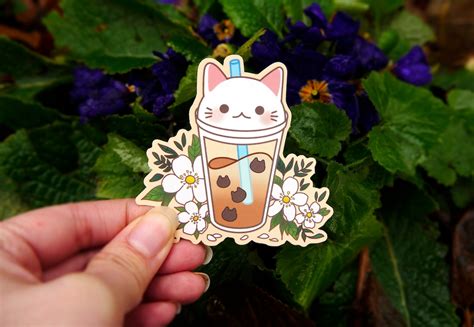 Bubble Tea Sticker Cute Cat Sticker Milk Tea Vinyl Cat Etsy Canada