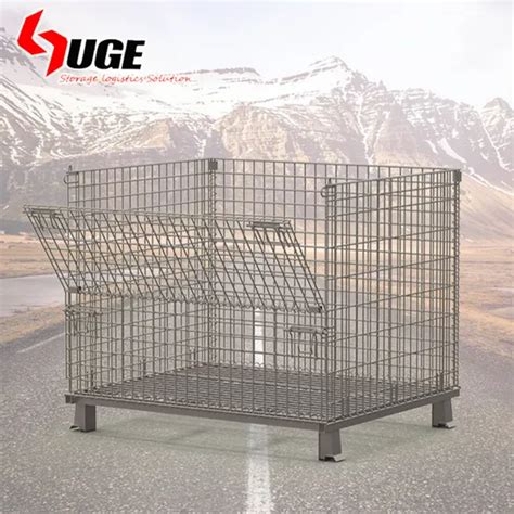 Industrial Metal Stackable Wire Mesh Pallet Cage Foldable Steel Mesh