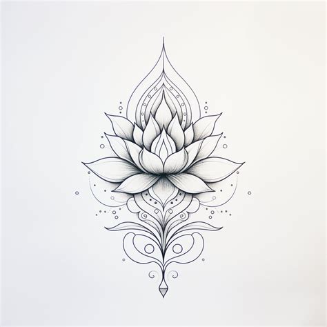 Ornamental Fine Line Boho Lotus Tattoo Design July Birth Flower