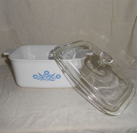 Corning Ware P B Blue Cornflower Quart Casserole Dish And Glass