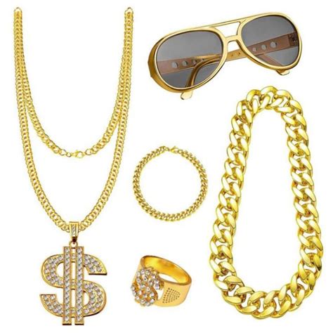 S Hip Hop Costume Pcs Hip Hop Costume Kit Fake Gold Chain Bracelet