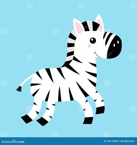 Zebra Kawaii Cartoon Smiling Funny Little Zebra With Rainbow Mane And