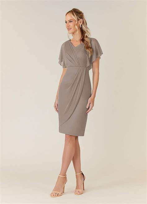 Azazie Waverly Taupe Sheath Pleated Mesh Dress Mother Of The Bride