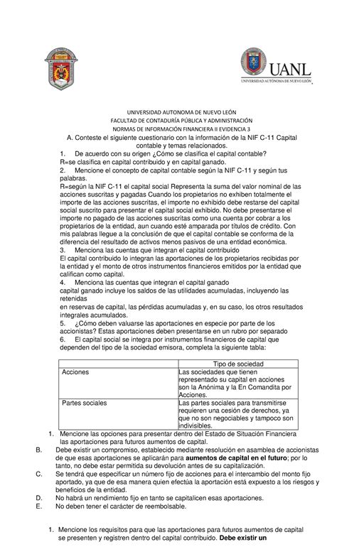 Evidencia Universidad Autonoma De Nuevo Len Facultad De Contadur A