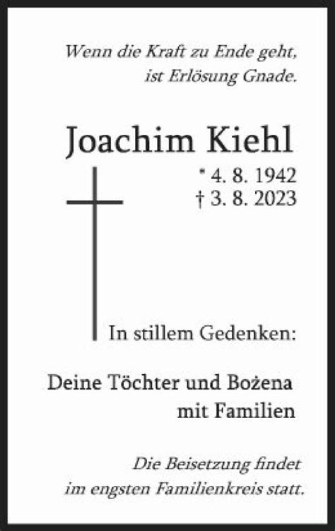 Traueranzeigen Von Joachim Kiehl Trauerportal Ihrer Tageszeitung