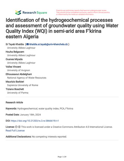 Pdf Identification Of The Hydrogeochemical Processes And Assessment