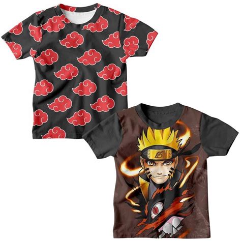 Kit Camisa Infantil Naruto Nuvem Akatsuki Shippuden Personagem Anime