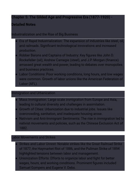 Chapter 5 - The Gilded Age and Progressive Era (1877-1920) - Detailed Notes | PDF | Woodrow ...