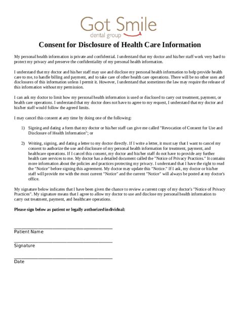 Consent For Disclosure Of Health Care Ination Doc Template PdfFiller