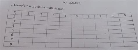 Solved Matematica Complete A Tabela Da Multiplica O Algebra