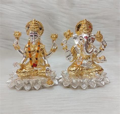 Silver Plated Laxmi Ganesh Idol T T Size W Inch H Inch At Rs