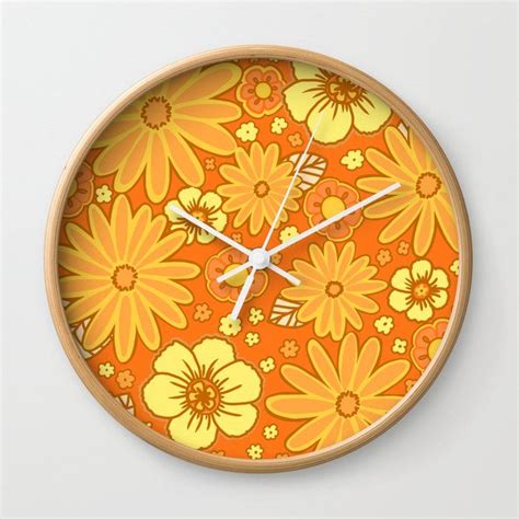 1960s Orange Floral Dream Wall Clock By Lucky Toad Studio Society6 In