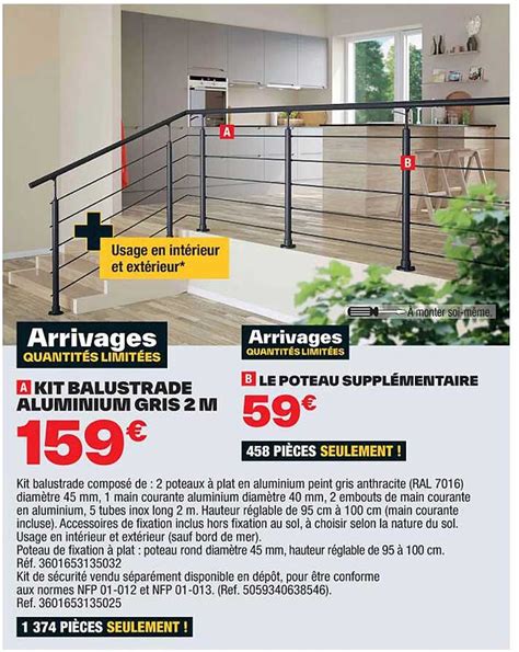 Promo Kit Balustrade Aluminium Gris 2 M Le Poteau Supplémentaire chez