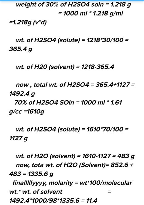 Calculate The Molality And Molarity Of A Solution Made By Mixing Equal Volumes Of 30 By Weight