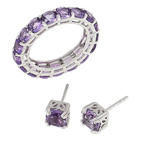 Colleen Lopez Cushion Gemstone Stud Earring And Band Ring Set