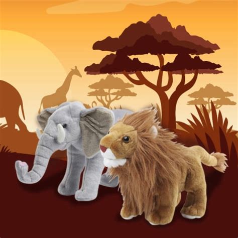 Dazmers Safari Animals Plush Toys Set Of 4 Lion Elephant Zebra