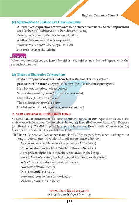 Class 8 English Grammar Chapter 11 Conjunctions For Session 2022 2023