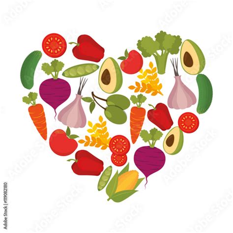 Healthy Food Heart Love Nutrition Natural Organic Vector Illustration