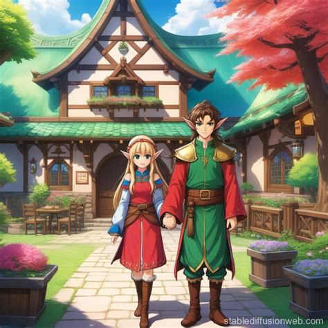 Dwarf And Elf Hand In Hand At Inn Stable Diffusion Online