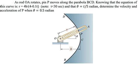 Solved As Rod Oa Rotates Pin P Moves Along The Parabola Bcd Knowing