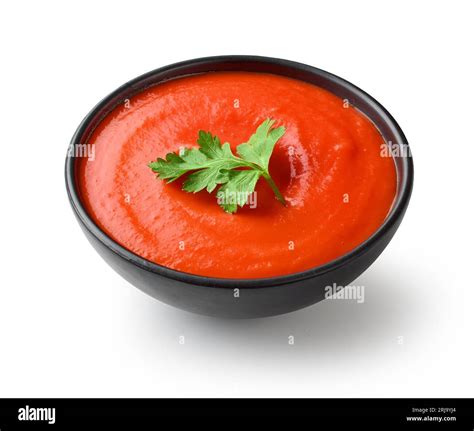 Bowl Of Red Tomato Sauce Ketchup Isolated On White Background Stock