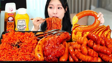 Asmr Mukbang 직접 만든 불닭볶음면 양념치킨 킬바사 소세지 먹방 And 레시피 Fried Sausages And Fire