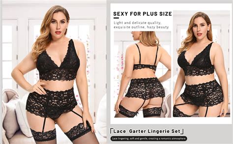 Ella Lust Plus Size Lingerie Set For Women Sexy Exotic Floral Lace Bra High Waist