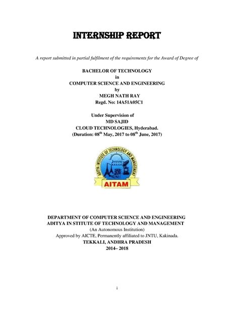 Internship Report Sample I Internship Report A Report Submitted In