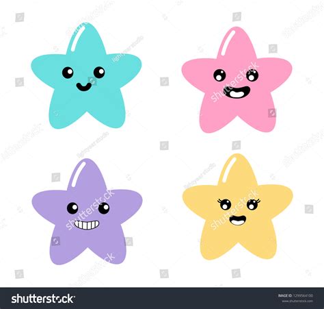 Kawaii Collection Emoticon Cute Stars Pastel: vector de stock (libre de regalías) 1299564100 ...