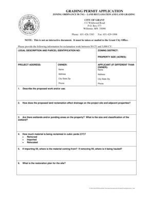 Fillable Online Grading Permit Application City Of Grant Minnesota