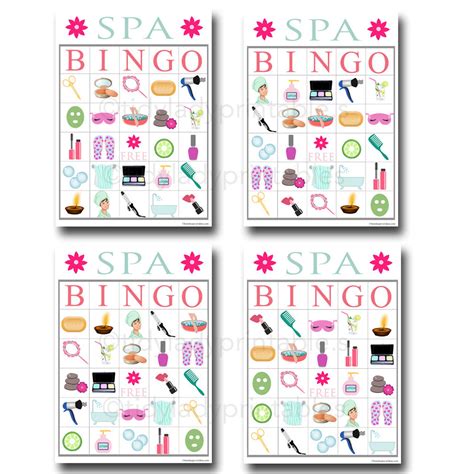 Spa Bingo Printable Game Girls Party Game Spa Party Beauty Etsy