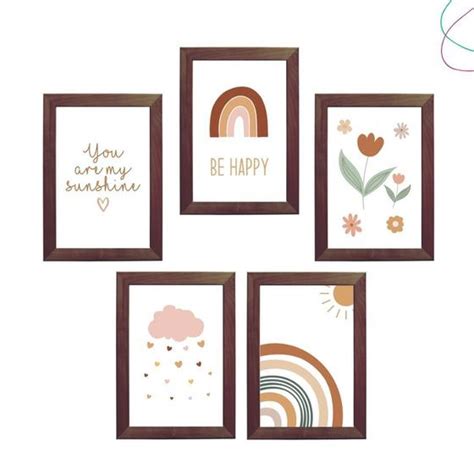 Kit 5 Quadros Decorativos Arco íris Boho Escandinavo Creative Cat