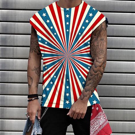 Hvyesh Men Independence Day Tank Top American Flag Print Gym Sleeveless