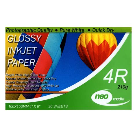 6x4 210gsm Photo Gloss Paper 30 Sheets Neo Media Ln47289 Neo 6x4 210g