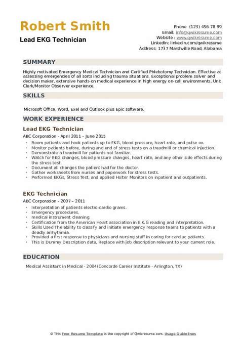 Ekg Technician Resume Samples Qwikresume