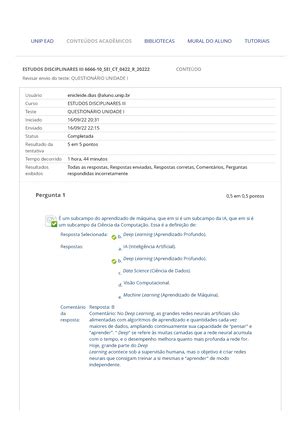 Estudos Disciplinares I Estudos Disciplinares I Question Rio Unidade