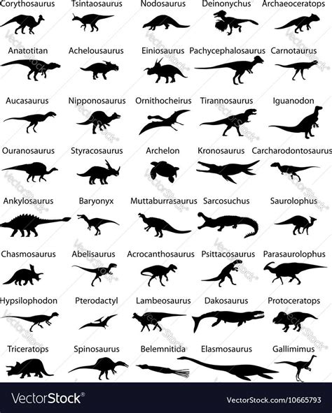 Collection of silhouettes animals of cretaceous period of mesozoic era ...