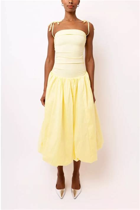 Amy Lynn Puffball Midi Dress In 2024 Yellow Wedding Guest Dresses