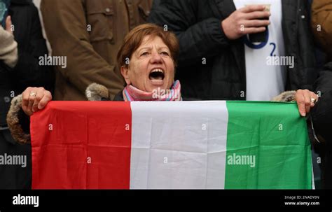 Italian Fan singing the National Anthem during the 2023 Six Nations ...